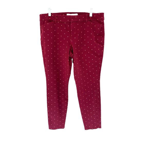 Old Navy Burgundy Rose Gold Polka Dot Mid-Rise Pixie Ankle Pants Size 14 Petite - Picture 2 of 14